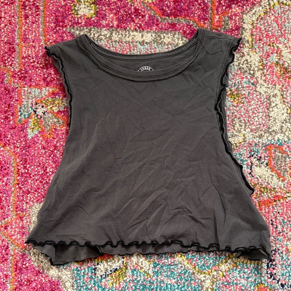 Urban Outfitters Gray Ruffle Hem Crop Top